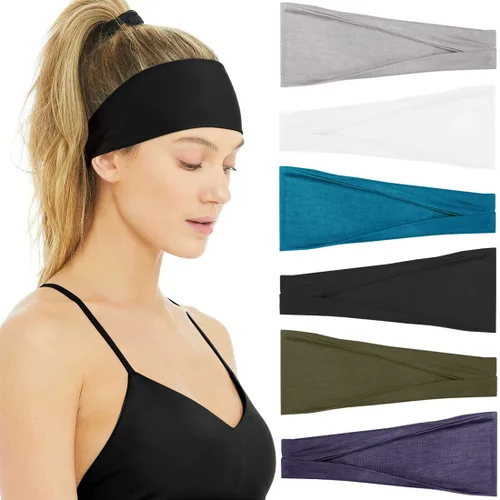 Miniatura 12 de Huachi Diademas para mujer, diademas elásticas bohemias para el cabello de mujer, antideslizantes, anchas y gruesas, de tela suave, accesorios