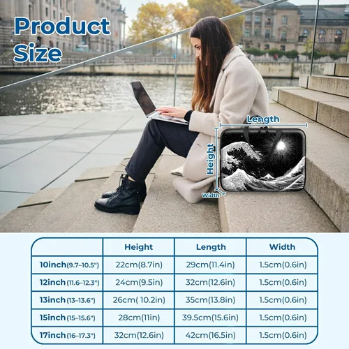 Miniatura 4 de Funda para laptop con asa de 10 pulgadas, impermeable, diseño de onda, compatible con MacBook Air, Pro, HP, Dell, Lenovo, ASUS
