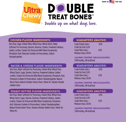 Miniatura 6 de Ultra Chewy Sabores de mantequilla de maní, pollo, tocino y queso: golosinas de larga duración fabricadas en Estados Unidos para razas grandes