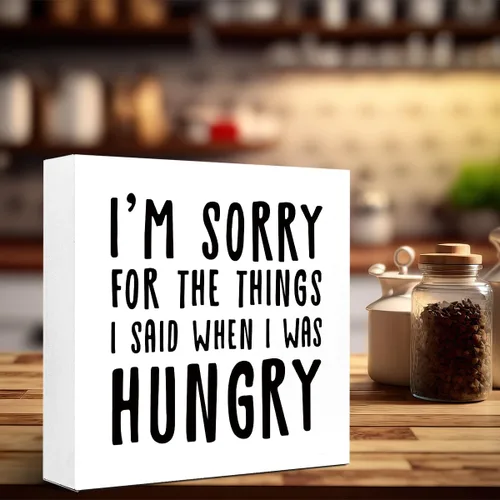 Miniatura 6 de LVQHI Letrero rústico con texto en inglés "I Sorry for the Things I Said When I Was Hungry", divertidos letreros de madera de cocina, caja de madera