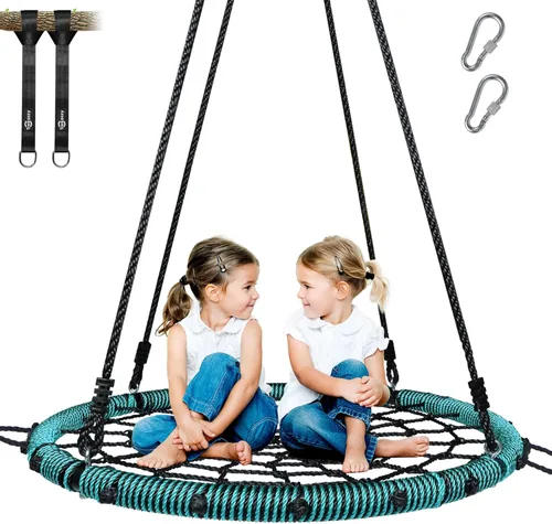 Trekassy - Columpio de tela de araña de 40 pulgadas para árbol, de 750 libras, para niños y adultos, red para exterior con marco de acero y 2 Verde