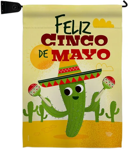 Miniatura 19 de Feliz Cinco de Mayo Bandera de jardín – Fiesta de verano, cactus piñata, sombrero mexicano fiesta al aire libre – Cartel de decoración de la casa