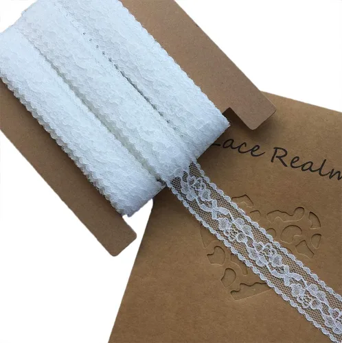 LACE REALM - Cinta de encaje con patrón floral blanco de 1 pulgada de ancho x 30 yardas para decoración, diseño floral y manualidades 6025 Blanco
