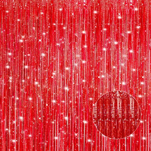 Miniatura 11 de Crosize Paquete de 2 Cortinas de Fondo de Flecos de Papel Metálico Negro de 3.3 x 9.9 pies, Cortinas de Fondo de Serpentinas, Decoraciones de Fiesta