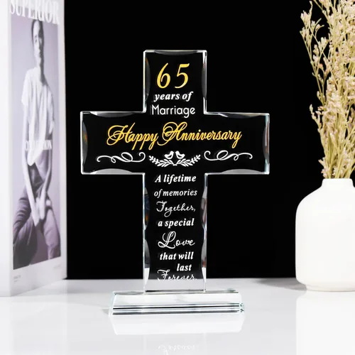 Miniatura 4 de YWHL Regalos de Cruz del 65º Aniversario de Bodas para Padres y Abuelos, Decoración de Fiesta del 65º Aniversario, Recuerdo de Cruz de Cristal de 65
