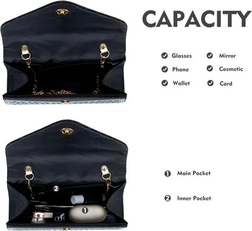 Miniatura 6 de Bolsos de noche para mujer, formales, embrague de diamantes de imitación, bolso de fiesta de boda con purpurina, bolso de cóctel para fiesta