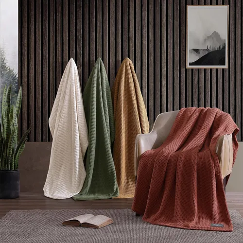 Miniatura 4 de Eddie Bauer - Manta tamaño King, ropa de cama 100% algodón suave con textura de tejido gofre, 400 GSM, manta para sofá o cama (marrón)
