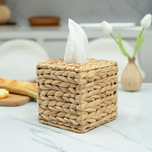 Miniatura 2 de KOLWOVEN Soporte para Caja de Paños - Cuadrado - Caja Cubierta de Paños de Ratán Trenzado - Soporte Boho Decorativo Tejido para Paños Faciales
