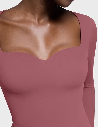 Miniatura 3 de PUMIEY Camisetas de manga larga para mujer, cuello corazón, ajustadas, para salir, sexy, básica, colección Smoke Cloud Pro