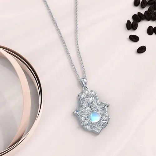 Miniatura 6 de PROESS Collar Hamsa de plata de ley 925 para mujeres y hombres, protector de amuleto, joyería de regalo