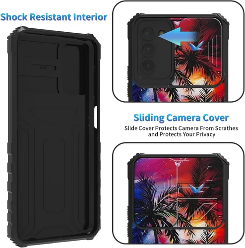 Miniatura 464 de Funda para Samsung Galaxy S22 Ultra 5G, Galaxy S22 Ultra con cubierta de cámara deslizante, funda resistente de doble capa con función atril Black