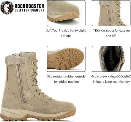 Miniatura 2 de ROCKROOSTER VEGA - Botas militares y tácticas con cremallera para hombre punta suave de 8 pulgadas tecnología antifatiga botas ligeras
