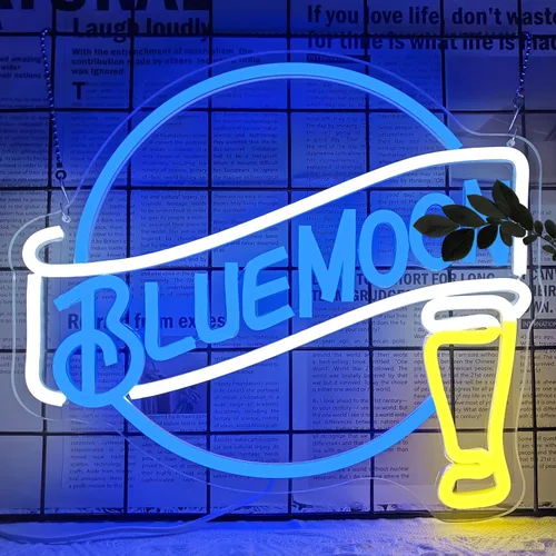 Letreros de Neón de Cerveza Luna para Decoración de Pared Regulables Letrero de Luz Azul de Bar para Cueva de Hombre Dormitorio Tienda Club Pub