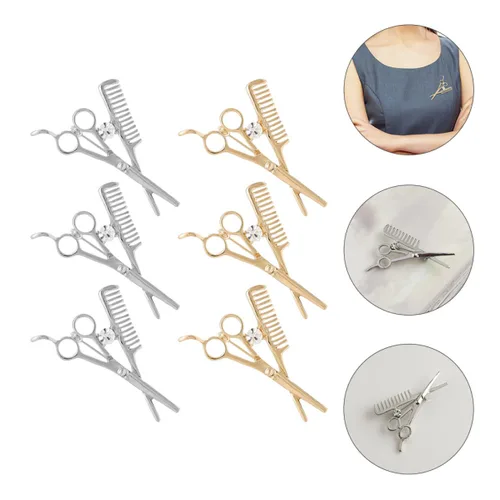 Miniatura 8 de GALPADA 12 piezas brillantes mini joyería de peluquería para tijera peluquero decoración traje herramientas plata pin peine oro collar suéter