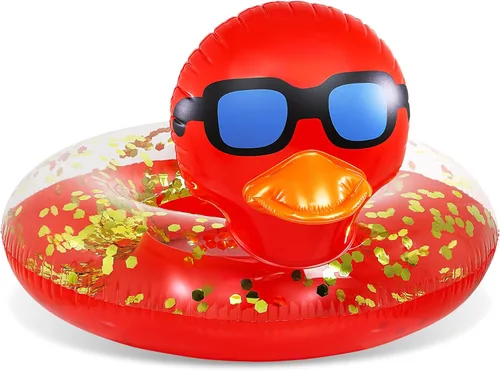 Miniatura 12 de POZA Flotador inflable de pato para piscina: vinilo resistente a los rayos UV, confeti de pato para piscina, flotador de piscina de animales, anillo