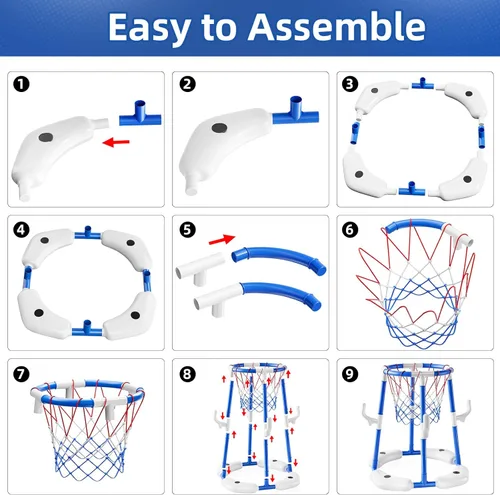 Miniatura 8 de JUKUDAHU Aro de baloncesto para piscina, juguetes de piscina para niños de 4 a 8 años, juego de anillo flotante 2 en 1 con 4 bolas y bomba, juguete