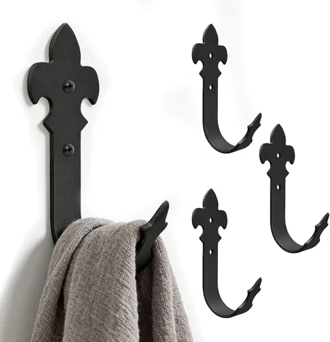 Ganchos de hierro forjado, gancho decorativo de pared, color negro, grande, para almacenamiento de garaje, gancho resistente, para colgar ropa,
