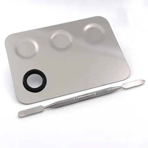 Miniatura 6 de Miamay Paleta de maquillaje de 6 por 4 pulgadas de acero inoxidable 3-abolladuras Nail Art Cosmetic Artist Paleta de mezcla con herramienta