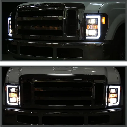 Miniatura 2 de SPEC-D TUNING Faros Proyectores Negros con Barra LED Compatibles con Ford F-250, F-350, F-450, F-550 Super Duty 2008-2010, Juego de Faros Izquierdo