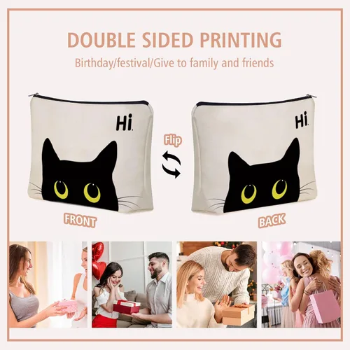 Miniatura 4 de Bolsa de maquillaje de gato negro para regalo de mamá y gato: bonita bolsa de cosméticos y artículos de tocador para niñas y mujeres, hermanas