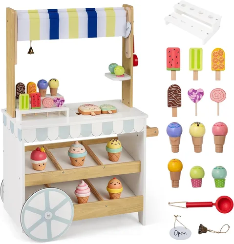 Miniatura 17 de Costzon Juego de tienda de comestibles para niños, juego de soporte de mercado de simulación para niños pequeños con juguete de juego de 30 piezas