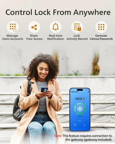 Miniatura 3 de Philips Cerradura inteligente Wi-Fi con asa, cerradura de puerta con teclado de entrada sin llave con asa, juego de cerrojos para puerta delantera