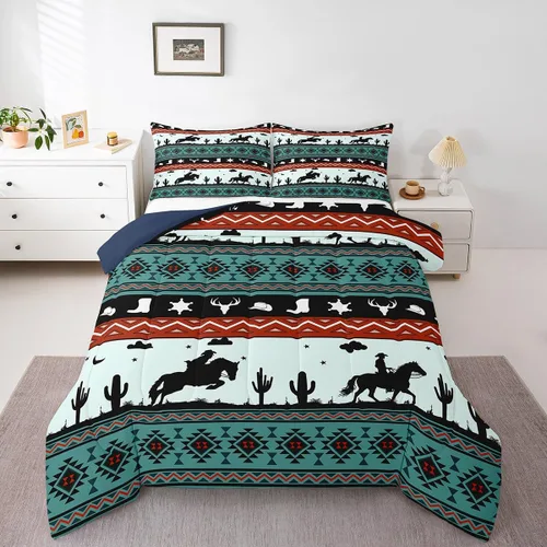 Miniatura 33 de Feelyou Southwest Native Juego de Ropa de Cama para Niños y Niñas Juego de Edredón Geométrico del Suroeste Tamaño Twin Edredón Tribal Decoración