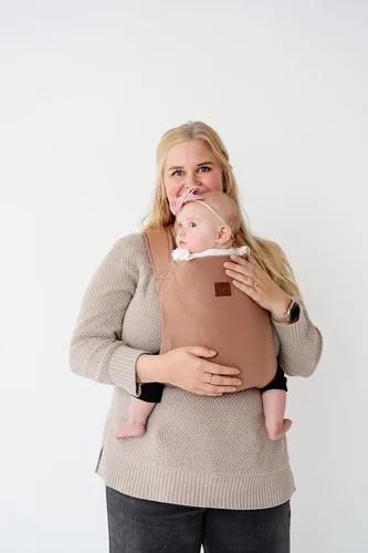 Miniatura 8 de Happy! Haven Portabebés – Mezcla de algodón orgánico, 7-35 libras, recién nacido a niño – Portabebés elástico ergonómico con espalda cruzada suave