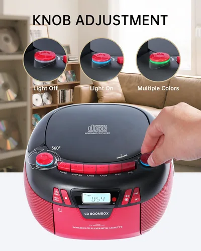 Miniatura 7 de Reproductor de CD Boombox con Bluetooth y reproductor de casete Radio AM/FM portátil, entrada MP3/USB/AUX, sistema de sonido estéreo