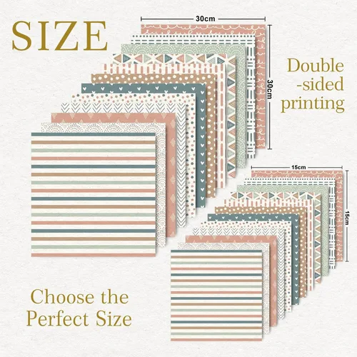 Miniatura 2 de Whaline 24 hojas de papel con patrón bohemio, diseño de rayas de arcoíris, papel especial de doble cara, coloridos papeles decorativos