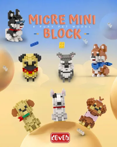 Miniatura 4 de dOvOb Micro Mini Blocks 8 en 1 juego de perros, 1616 piezas de ladrillos, colección de rompecabezas 3D, juguetes de modelo animal como regalo