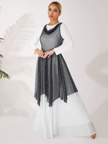 Miniatura 4 de Vestido de baile sin mangas con cuello drapeado y lentejuelas de malla para mujer, vestido de baile lírico