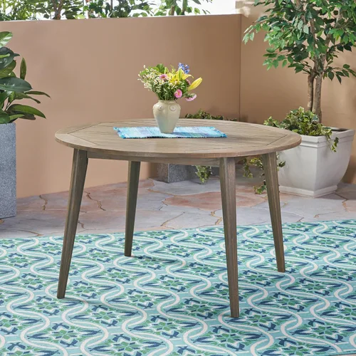 BIGTO Round Outdoor Dining Table Acacia Wood Outdoor Coffee Table Grey 47.2" x 47.2" x 30"Garden Furniture