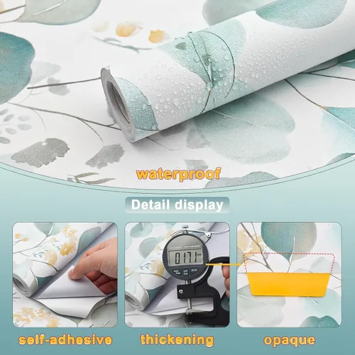 Miniatura 4 de Sevalo Papel tapiz de hojas para despegar y pegar, papel de contacto bohemio para gabinetes, hojas verdes, papel de contacto, autoadhesivo