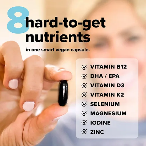 Miniatura 8 de Complement Multivitamínico vegano esencial para mujeres y hombres - Suplemento de apoyo inmunológico con Omega-3 DHA y EPA, B12, vitamina D3 y K2