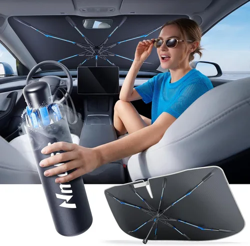 [2025 actualizado] Nmoiss Parasol para parabrisas [costilla de hielo] Enfriamiento de alta velocidad 99% bloqueo UV protege el automóvil del sol y