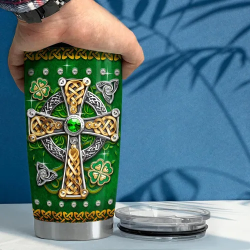 Miniatura 5 de SANDJEST Vaso irlandés de acero inoxidable con tapa de cruz celta de 20 onzas, regalos para mujeres, cumpleaños, Navidad Irish