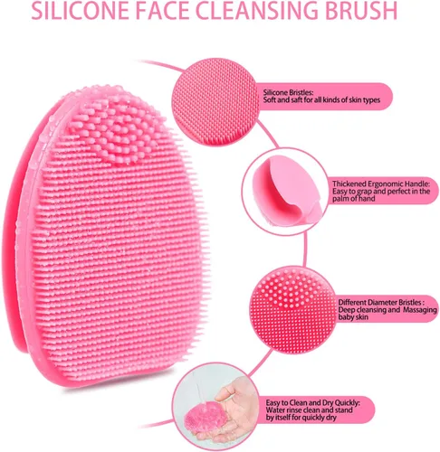 Miniatura 2 de REVEX Limpiador facial, 2 cepillos de silicona para exfoliantes faciales, cepillo de limpieza facial manual para pieles sensibles (rosa + morado)