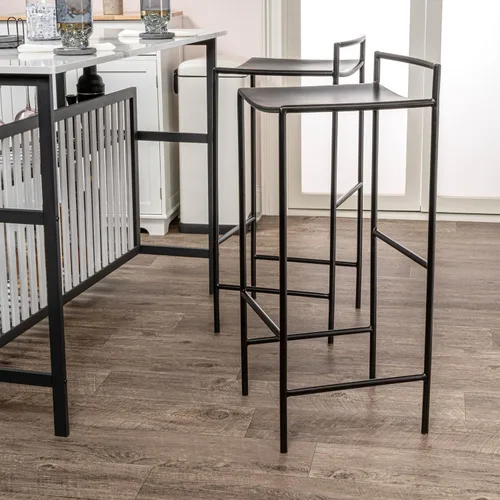 Miniatura 7 de JONATHAN Y Svelte - Taburete de bar de metal, altura del asiento de 29.5 pulgadas, silla de bar industrial moderna sin brazos con reposapiés Negro