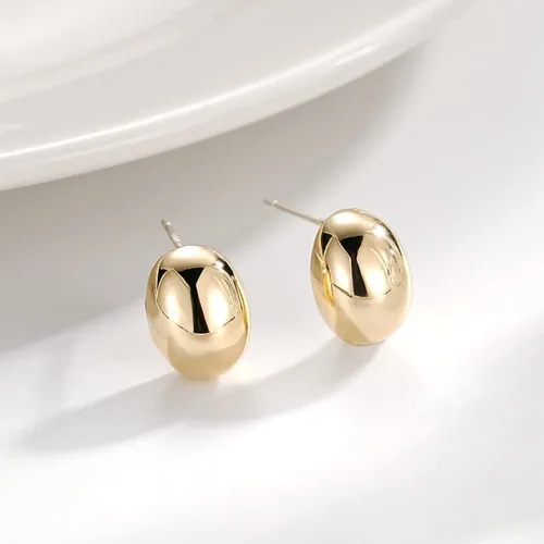 Miniatura 3 de Aretes de aro pequeños chapados en oro de 14 quilates con poste de plata de ley Aretes de oro grueso con cúpula para mujer