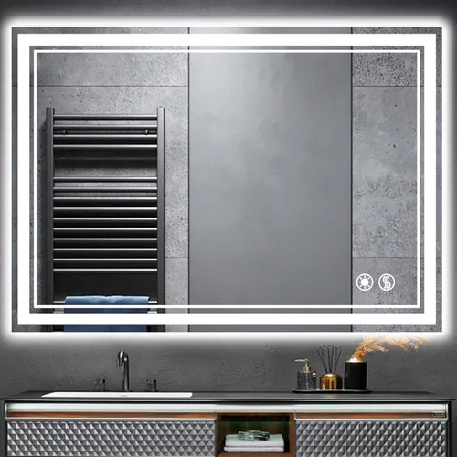 Miniatura 10 de Espejo LED de 48 x 28 pulgadas para baño, espejo de baño antivaho con luces regulables, 3 colores, luces delanteras y retroiluminadas, espejo