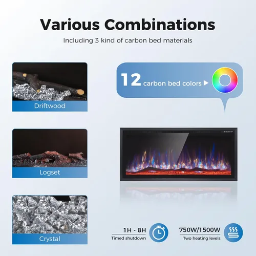 Miniatura 6 de MAISON ARTS Chimenea eléctrica de 42 pulgadas, calentador eléctrico empotrado y montado en la pared, marco ultra estrecho con control remoto