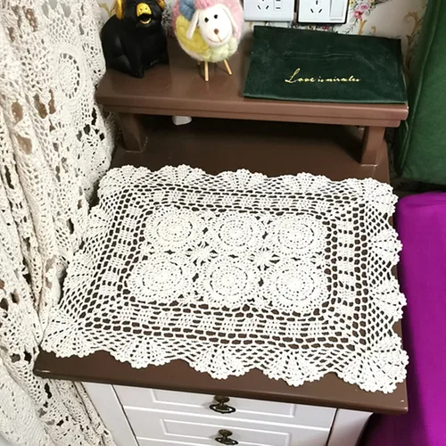 Miniatura 3 de Hsvanyr 15 x 27 pulgadas rectangular de algodón hecho a mano con encaje de ganchillo para mesa de café, tocador, bufanda, centros de mesa, decoración