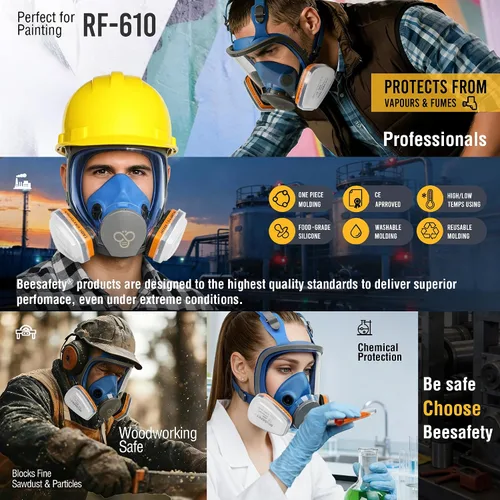 Miniatura 6 de Máscara respiradora de cara completa con filtros de vapor orgánicos A1, respirador purificador de aire reutilizable para pintura, resina, humos