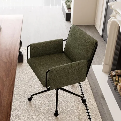 Miniatura 7 de Rowill Silla de oficina moderna, silla de escritorio giratoria, tela Green Boucle, altura ajustable, capacidad de 300 libras, ruedas, reposabrazos