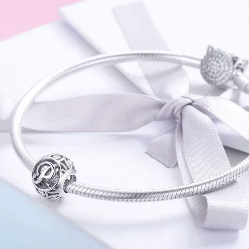 Miniatura 3 de Plata de ley 925 con piedras cúbicas, opciones completas de regalo de la A Z, cuentas de letras del alfabeto para pulseras europeas Pandora