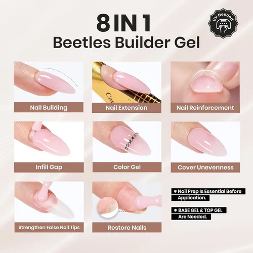 Miniatura 2 de Beetles Gel de uñas en gel de construcción 15ML, Gel fortalecedor de construcción 7 en 1, gel de uñas de extensión de uñas rosa nude translúcido