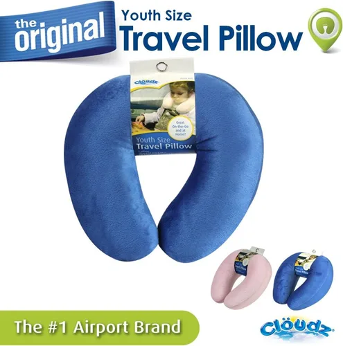 Miniatura 7 de Cloudz Almohada de cuello de viaje en avión de doble comodidad para niños. Felpa súper suave y acogedora en un lado, elastano relajante fresco