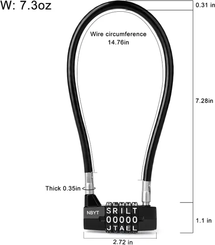 Miniatura 2 de Cerradura de combinación reiniciable de 5 palabras, cerradura de letra, candado de seguridad para el hogar con cable antirrobo de 0.315 pulgadas