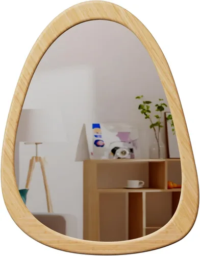 Miniatura 17 de Espejo de pared irregular de 22.5" x 17.5", espejo con marco de madera negra, espejo de pared asimétrico para sala de estar, dormitorio, baño
